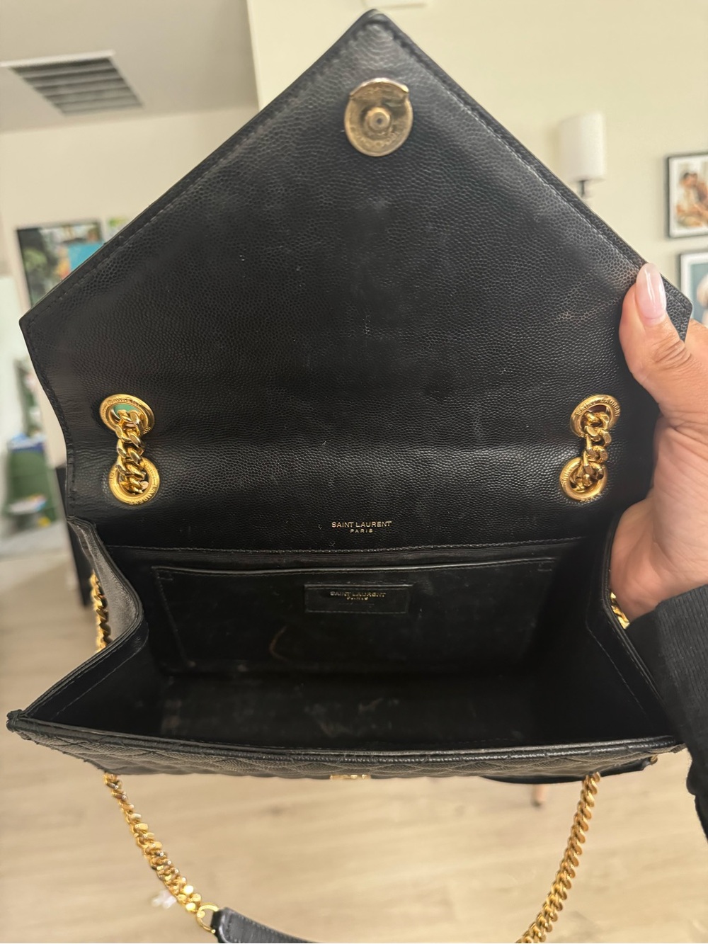 Grain De Poudre Textured Mixed Matelasse Triquilt Medium Monogram Satchel Black - Picture 6 of 10